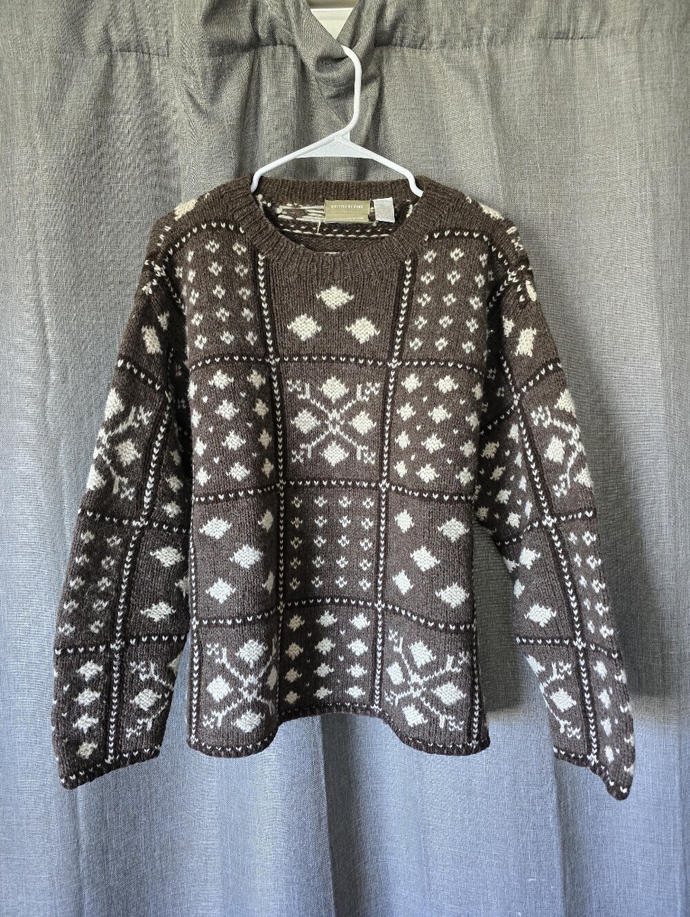Liz Claiborne Brown and Cream Fair Isle Crewneck Sweater